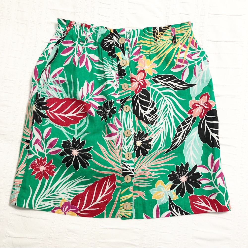 Cynthia Rowley Linen Floral Mini Skirt Small